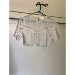 The Room cropped white eyelet top, size medium.